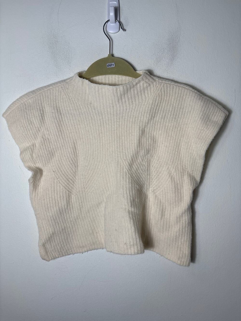 Maeve Anthropologie Cream Sleeveless Cropped Knit Sweater Sz L